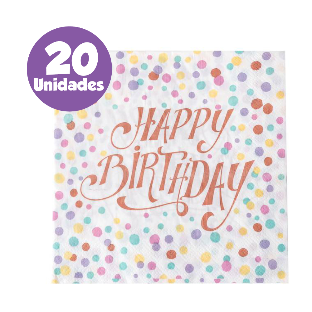 20 Guardanapos em Papel Estampado Happy Birthday, Aniversário, festa Folha Dupla - Silver Festas