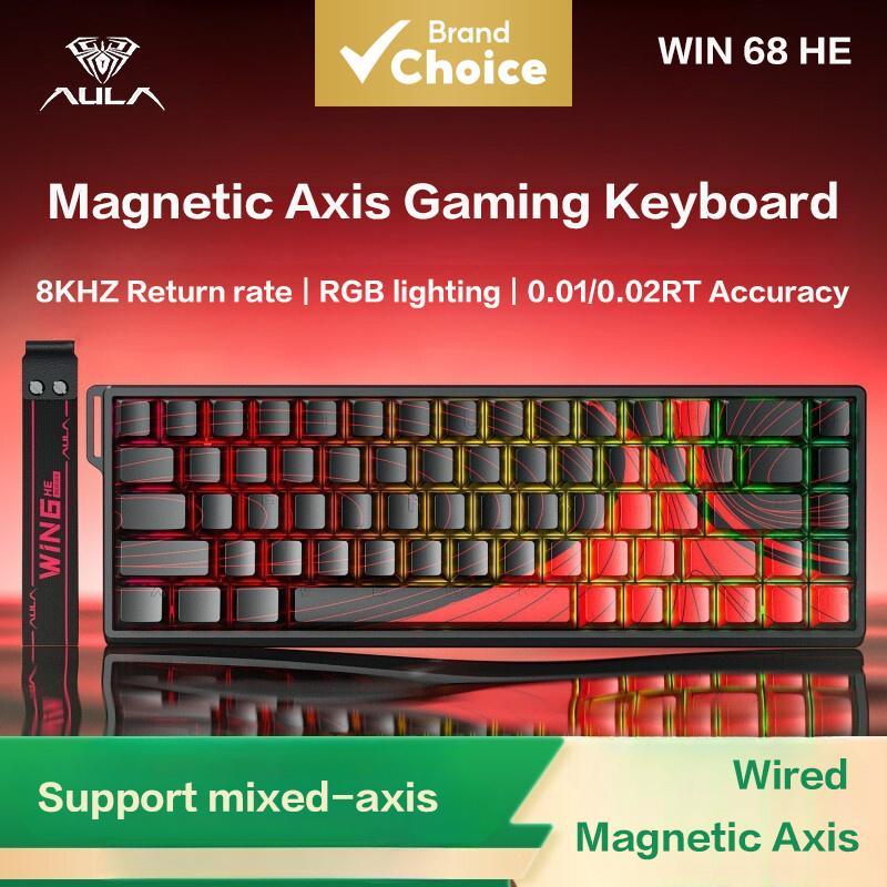 Teclado Mecânico Hall Effect AULA WIN68 HE Pro, Gatilho Rápido, RGB, Interruptores Magnéticos, Troca a Quente, Com Fio,