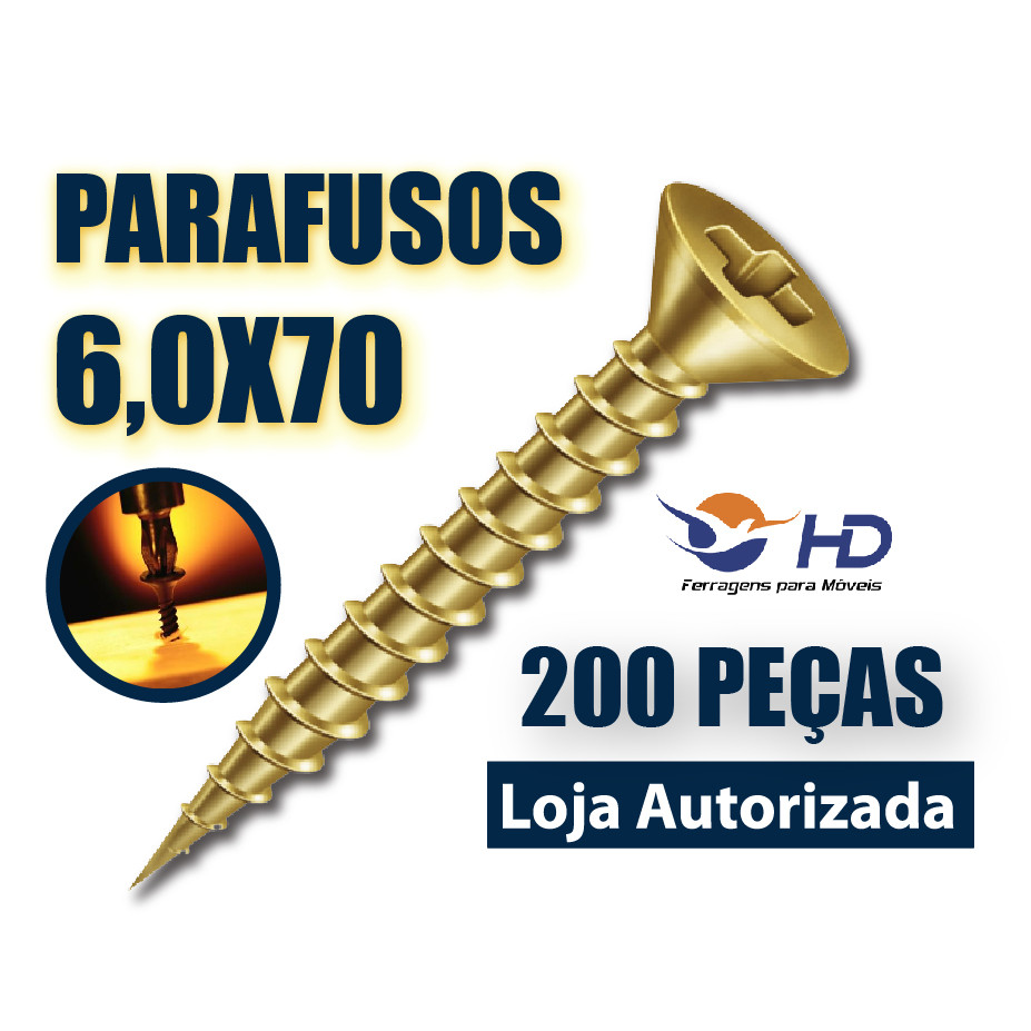 Parafuso Philips Chipboard Chata 6,0 X 70 - 200 Unidades - HD FERRAGENS