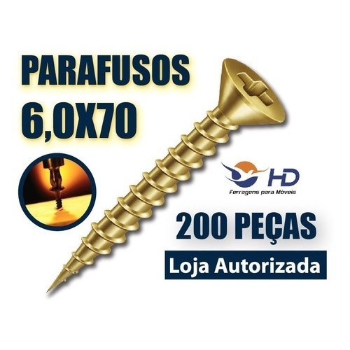 Parafuso 6,0 X 70 Chipboard Chata Phillips para Madeira - HD CAIXA COM 200 peças - 6,0x70