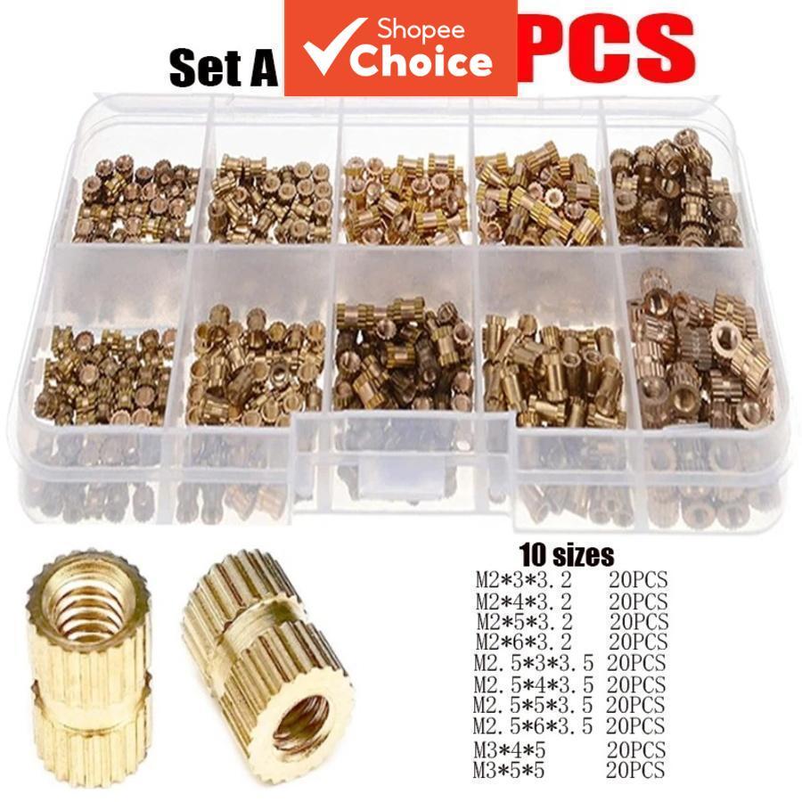 Kit De Porcas De Inserção Rosqueadas De Latão 200 Peças M2/M2.5/M3 , DP Knurl Fixador Embutido Variedade Fêmea Métrica