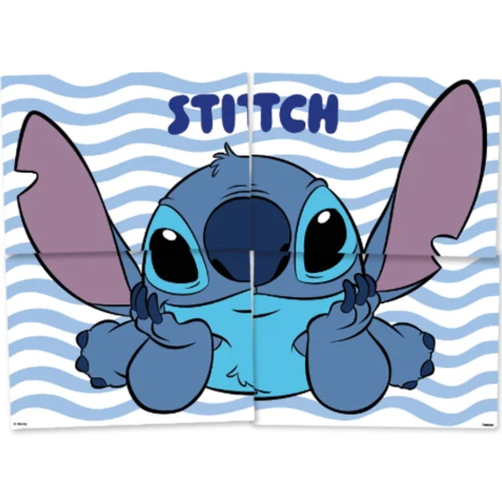 Painel Decorativo Com 4 Partes Stitch 90x64cm Azul Festa Banner Quarto Temático FestColor