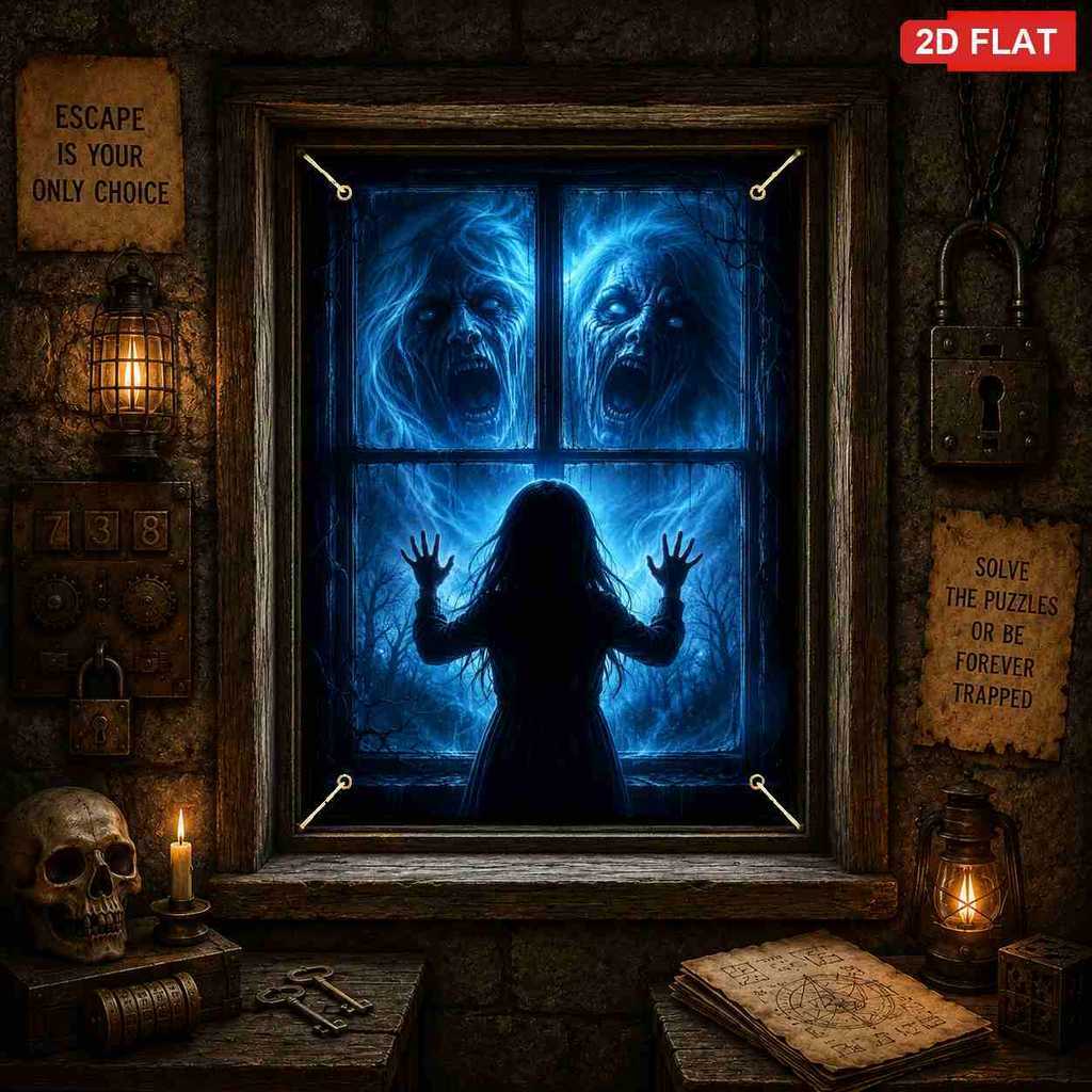 Halloween janela Banner Blues suspense gritando zumbi padrão tapeçaria sala secreta casa assombrada pendurado decoração