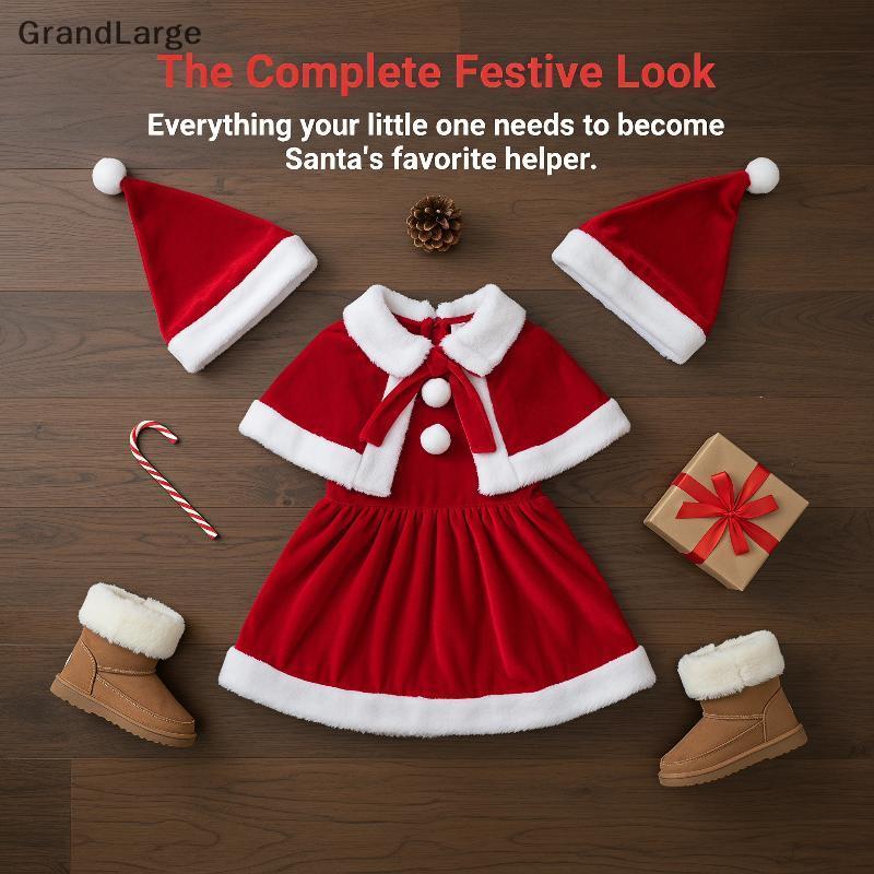 [GrandLarge] Fantasia Infantil De Papai Noel Aconchegante De Linho Macio Com Chapéu Combinando Para Festa De Natal De Be