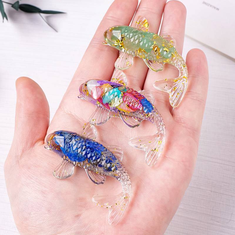 [GrandLarge] Pedra De Cristal Cascalho Luy Koi Peixe Estatueta Resina Mini Quartzo Fantasia Carpa Estátua Decoração Para