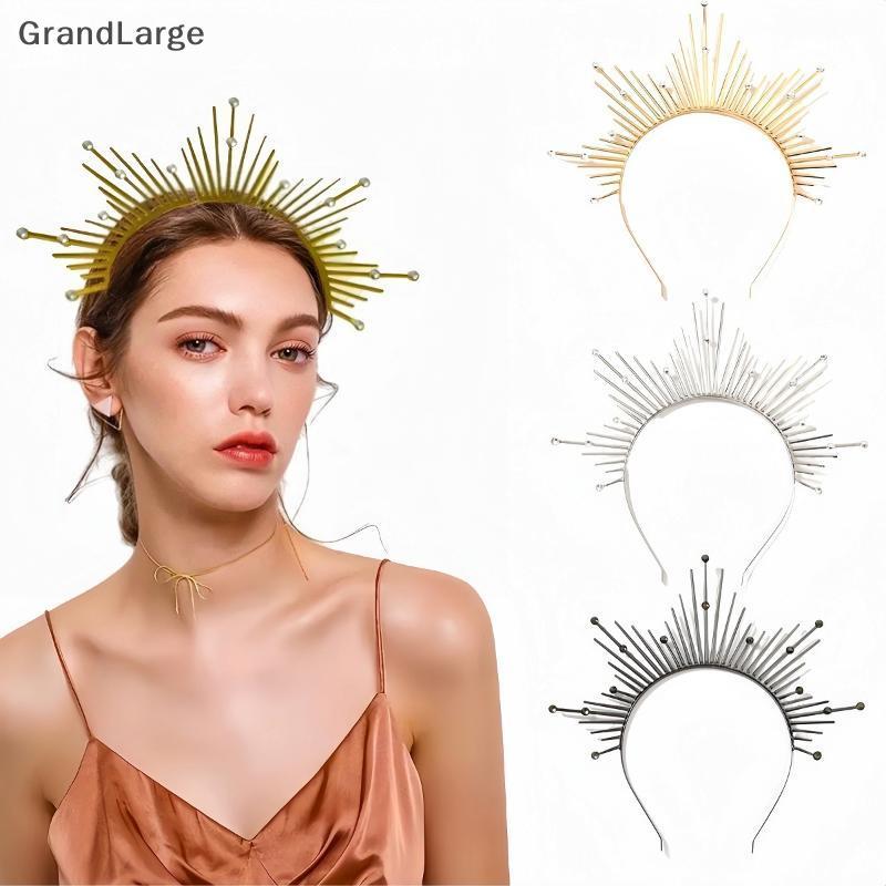 [GrandLarge] Deusa – Coroa Dourada Brilhante Com Pérolas Para Fantasia De Noiva De Bruxa De Halloween BR