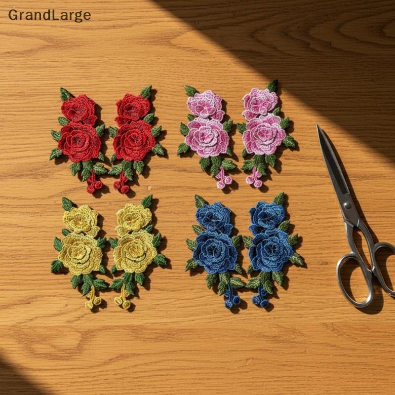 [GrandLarge] Aplique Bordado De Flores 3D Remendo Vermelho 24x13CM Design Elegante Para Costura Fantasia Decoração De Pa