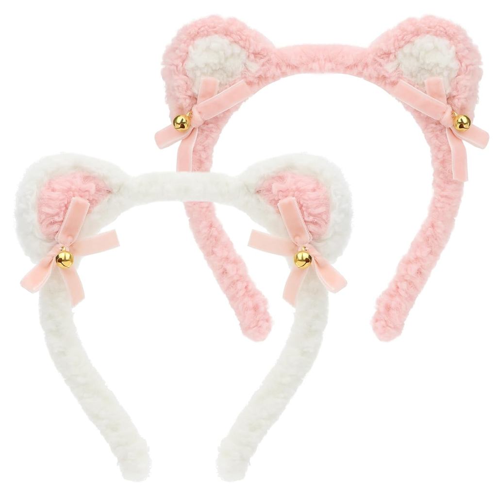 WHAVEL 2 Pcs Bear Ears Headband Cute Bear Headband Hair Accessories for Women (White,Pink)