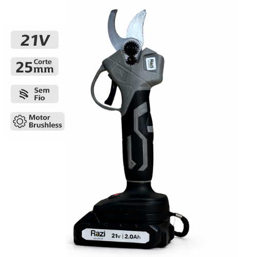 Tesoura de Poda Elétrica 21V Sem Fio Brushless Corte 25mm Bateria Recarregável Profissional