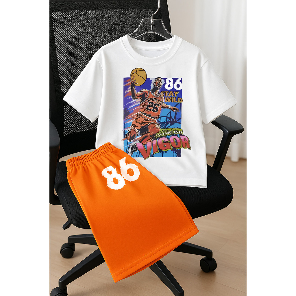Kit Esportivo Infantil e Juvenil – Camiseta e Shorts Estilo Basketball 100% Algodão 4 a 16 Anos