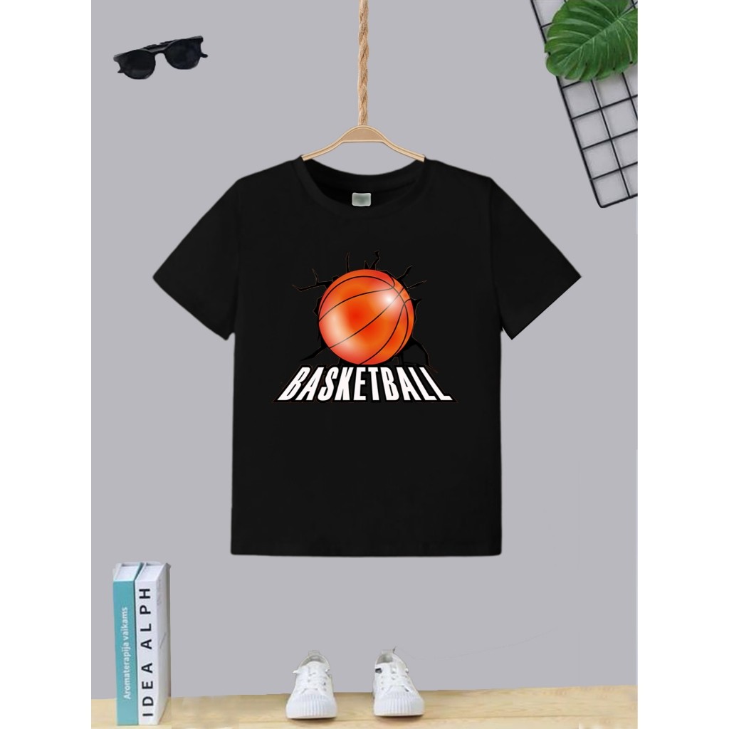 Camiseta Infantil Juvenil Teens Menino Estampa basquetebol T-shirt Masculina Moda Algodão Gola Redonda