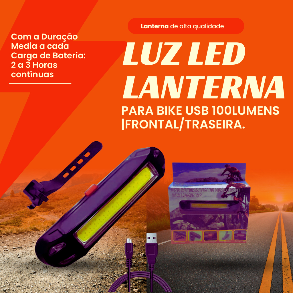 Luz Led Lanterna USB 100 Lumens | Traseira/Lateral/Bike