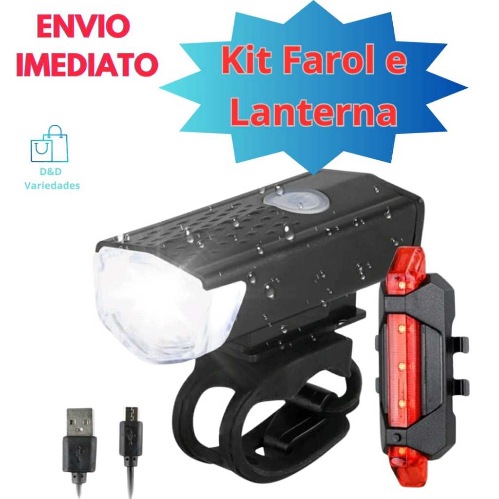 Farol e Lanterna Traseira Para Bicicleta Bike  Led Para Ciclismo Noturno