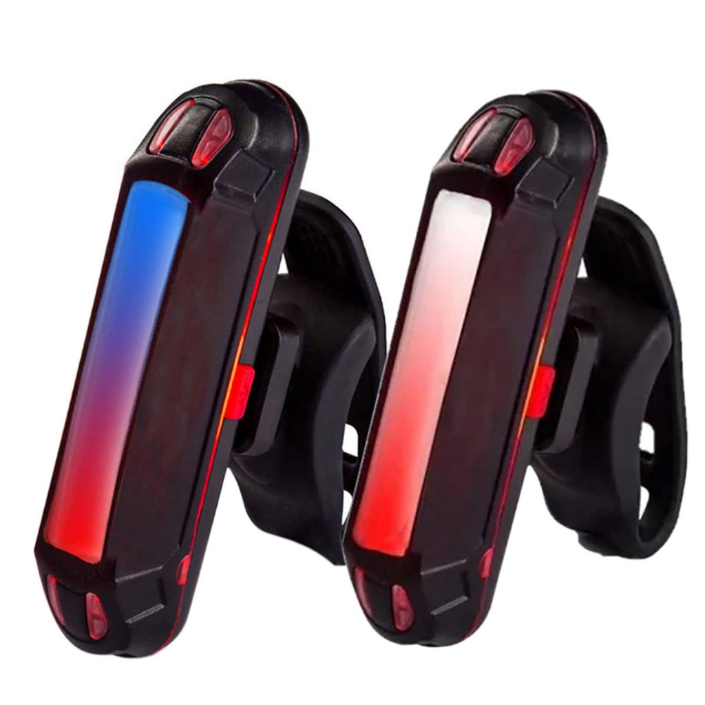 2 Lanterna Sinalizador Traseira Bike Led Recarregável Usb Pisca Azul Vermelho Branco