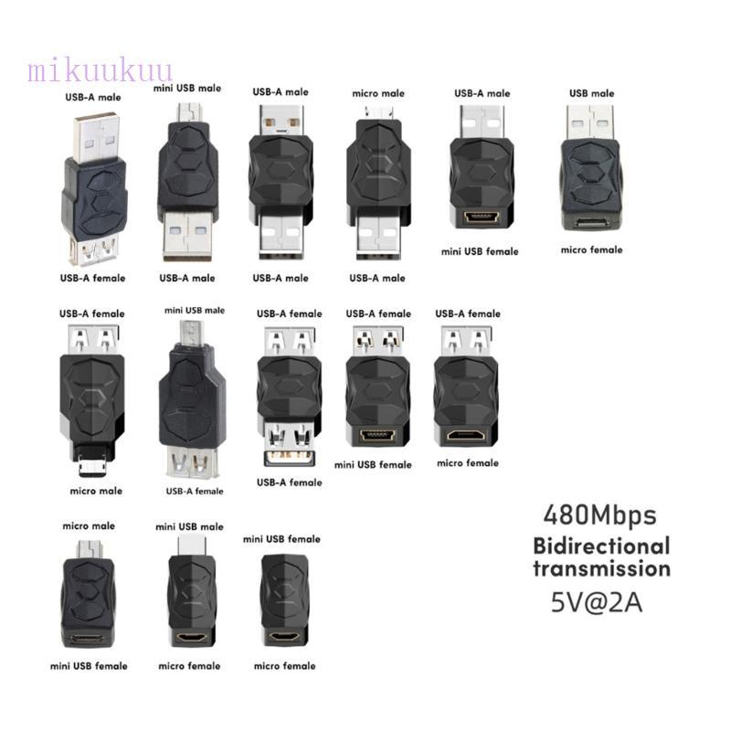 Adaptador De Transmissão USB Bidirecional MIku 480Mbps USB2 0 Micro Mini Macho Fêmea Conversor Conector
