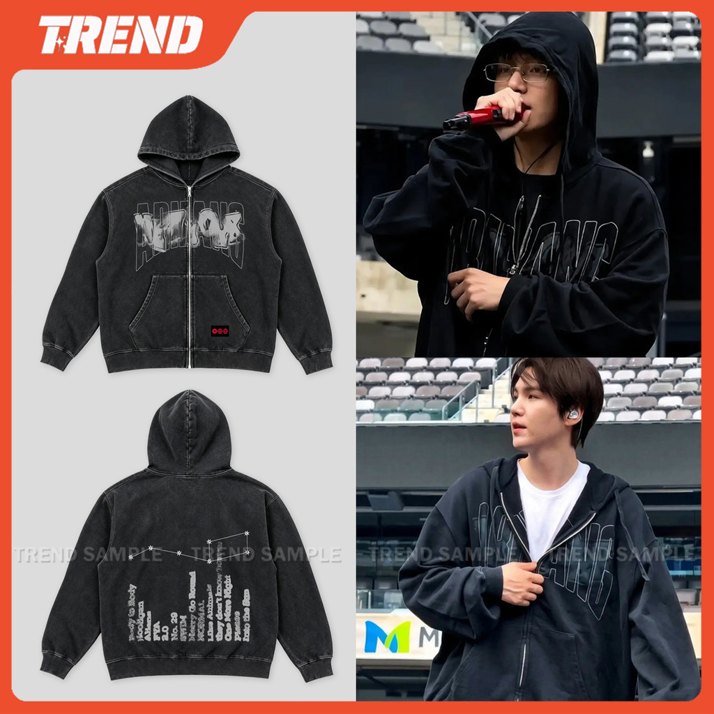 KPOP BANGTAN ARIRANG TOUR NYC POP-up Jaqueta Com Zíper Lavada Capuz Vintage Plus Size Solto JUNGKOOK JIMIN V SUGA Moleto
