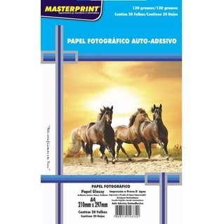 Papel Fotográfico Auto Adesivo 130g A4 Glossy À Prova D'água  20 Folhas Master Print