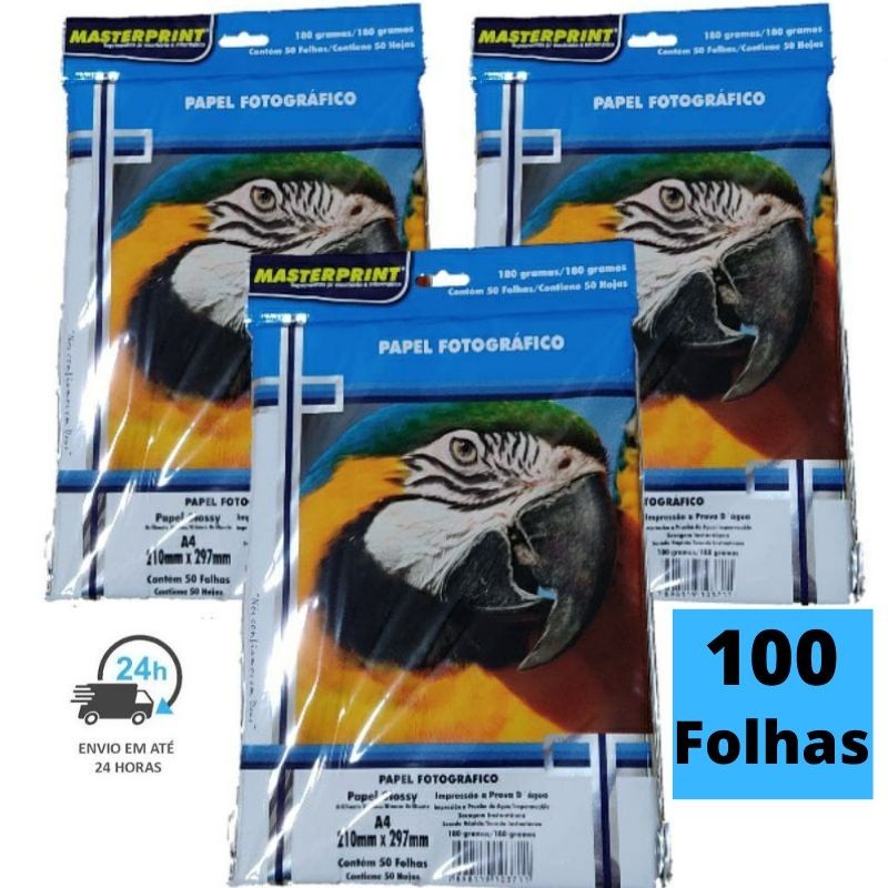 Papel Fotográfico 180G Glossy A4 À Prova D'água Brilhante Premium 100 folhas MASTER PRINT