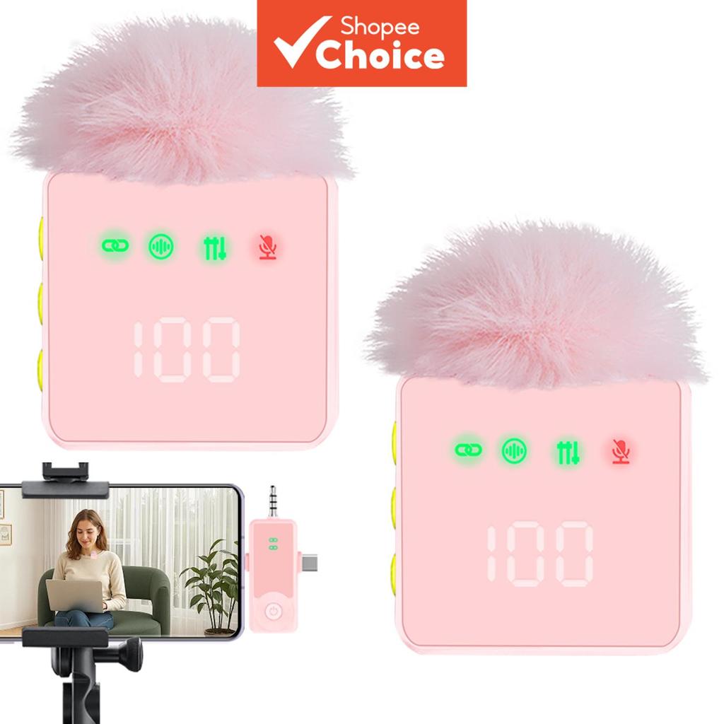 Microfone De Lapela Sem Fio Rosa Com Transmissor Duplo Conjunto De Para 2 Pessoas