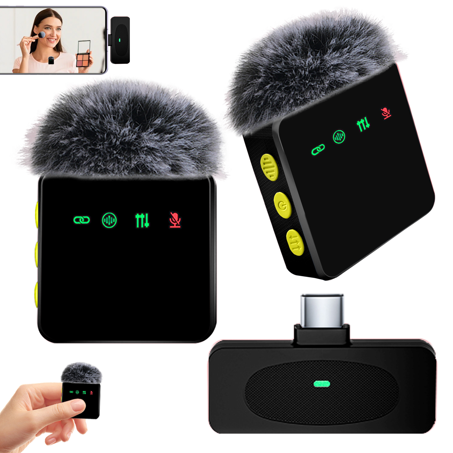 Microfone de lapela sem fio duplo, suporta a captação simultânea de áudio de duas pessoas para entrevistas e gravações