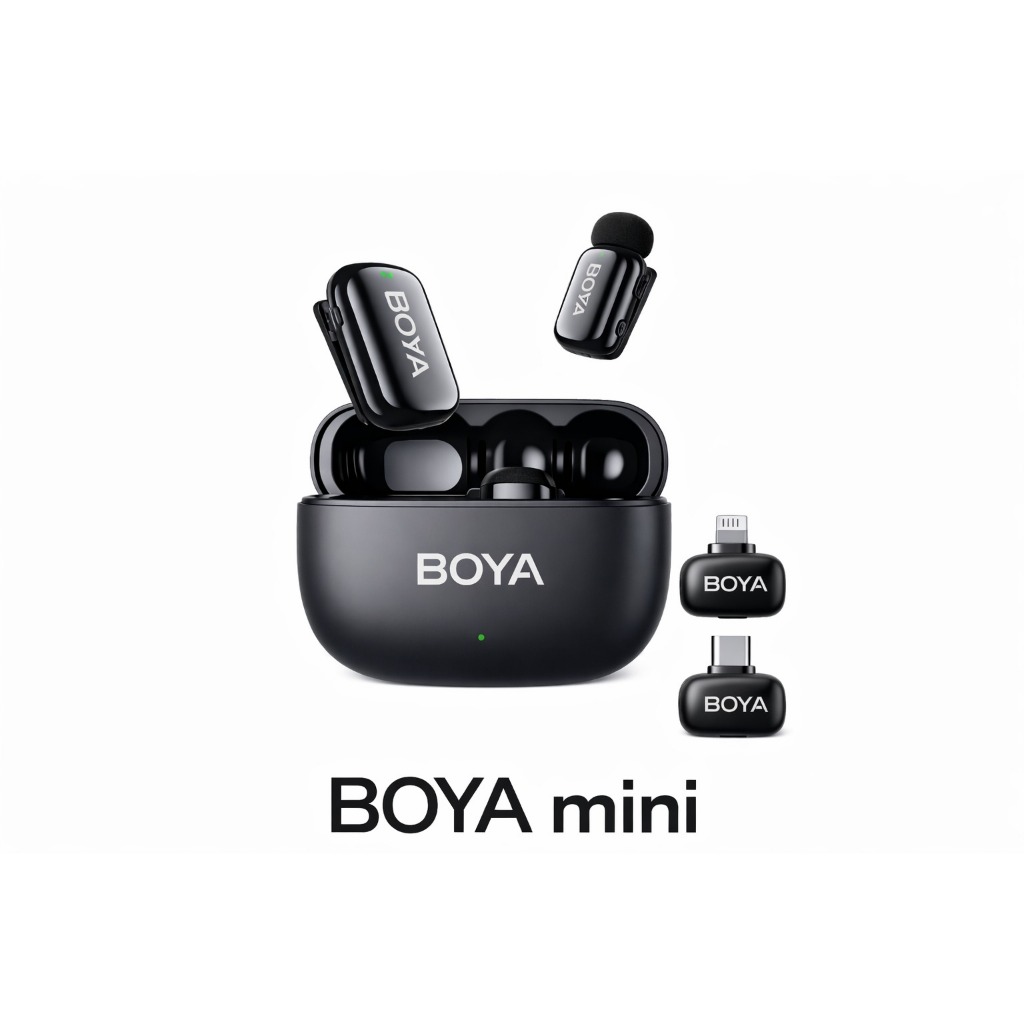 Microfone Boya Mini Combo Duplo Para 2 Pessoas USB-C, Lightning e Camera preto