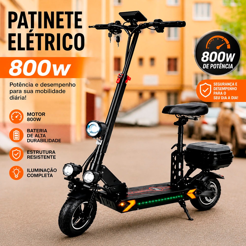 Scooter Elétrica Dobrável 800w para Adultos com Assento Duplo 2 Pessoas Para Passeios e Viagens