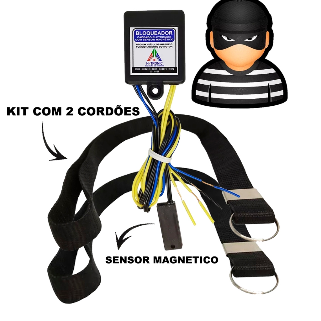 Antifurto Bloqueador Com Sensor Magnético Para Moto e Carro Com 2 Cordões