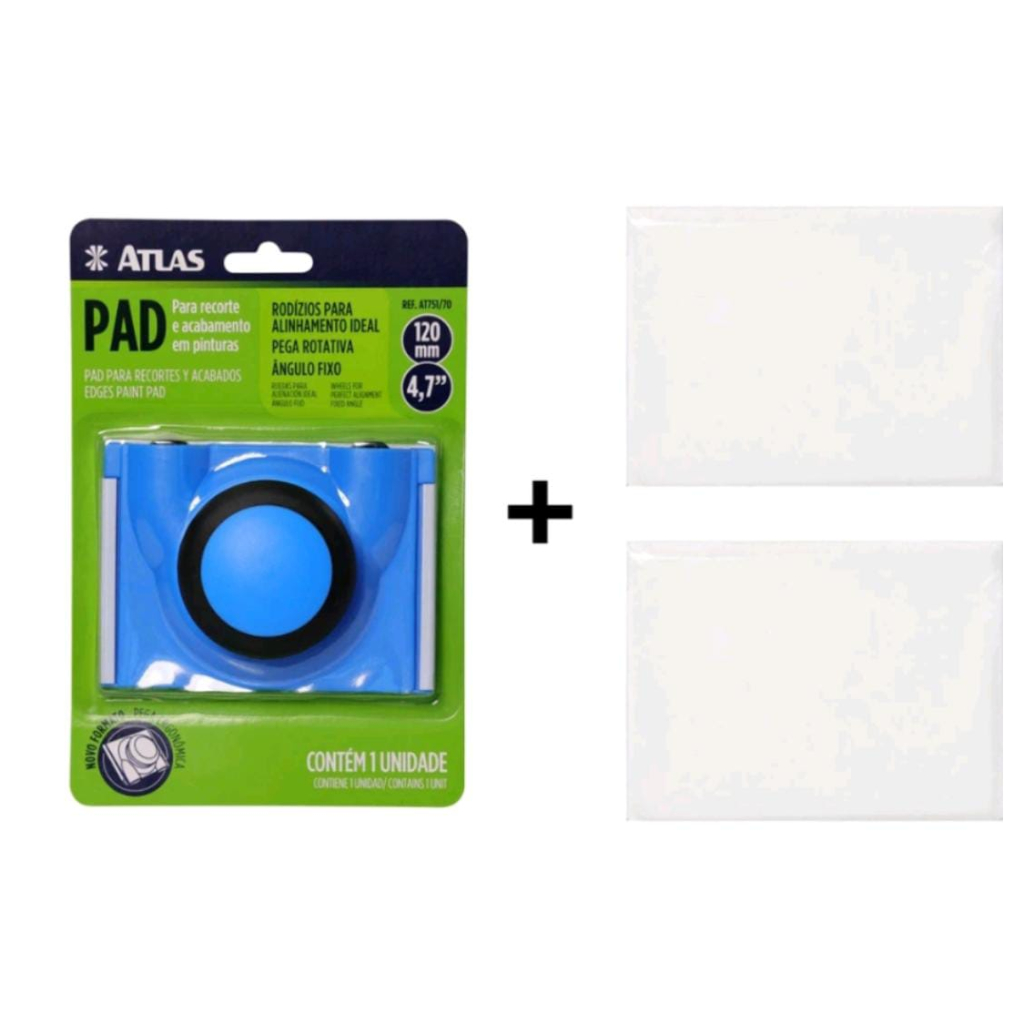 Kit Pad Recorte Pintura Paredes Rotativo Canto Acabamento Atlas + Refil Pad C/ 2 unidades