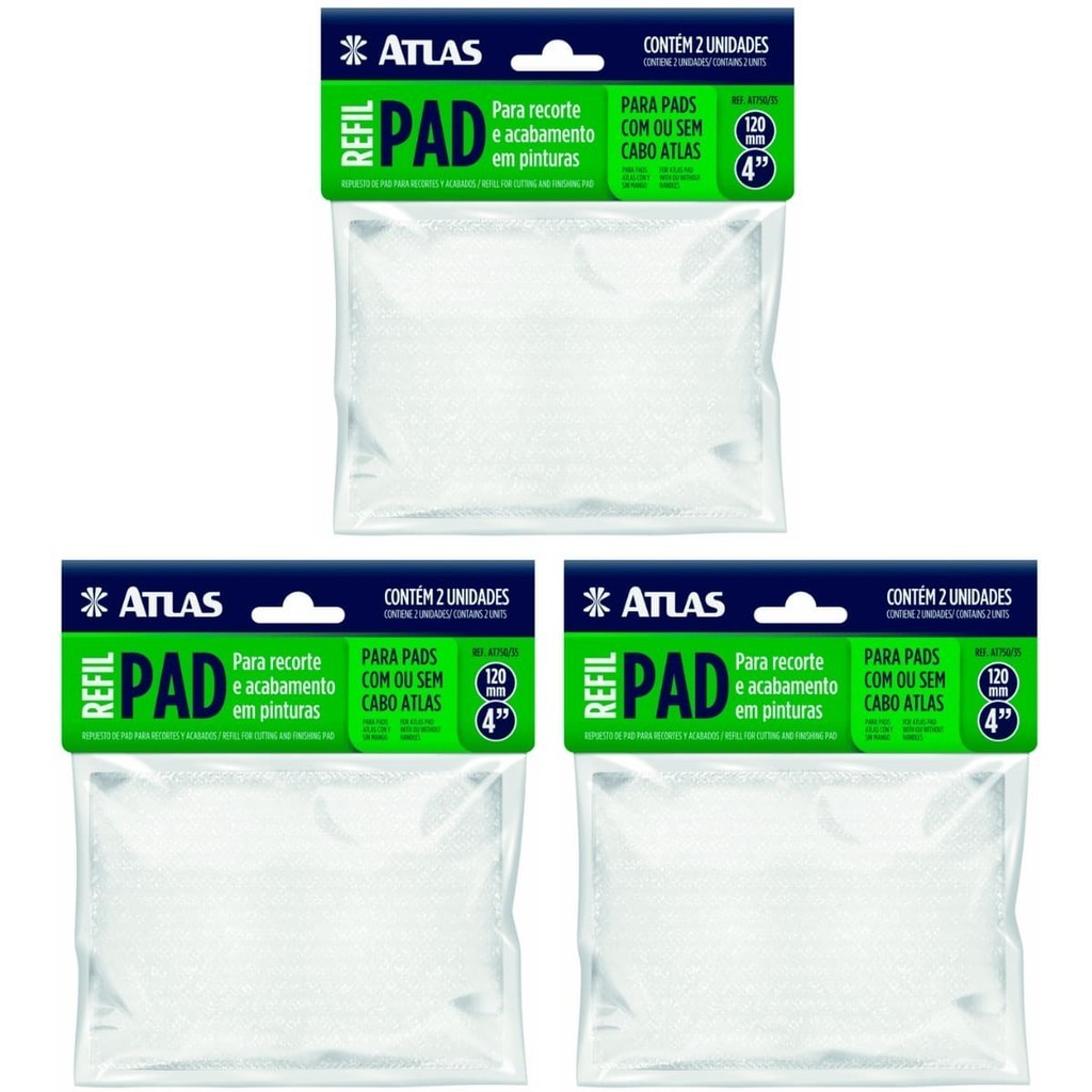 Refil de Pad Para Pintura Acabamento Recorte Cantos em Parede | Atlas | Kit 03 Un