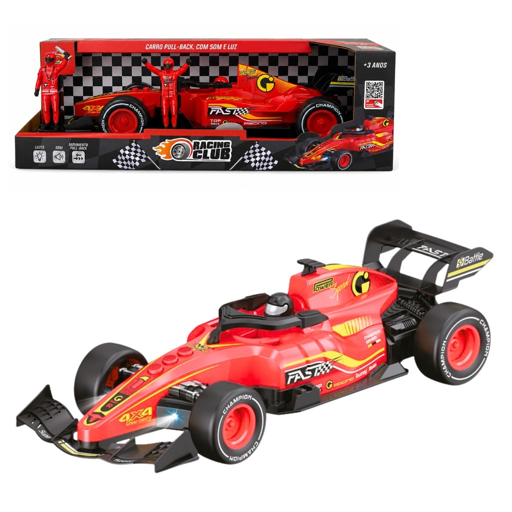 Carro de Fórmula 1 De Corrida Com Movimento Pull Back e Botões Interativos De Som Brinquedo Infantil Radical - Zoop