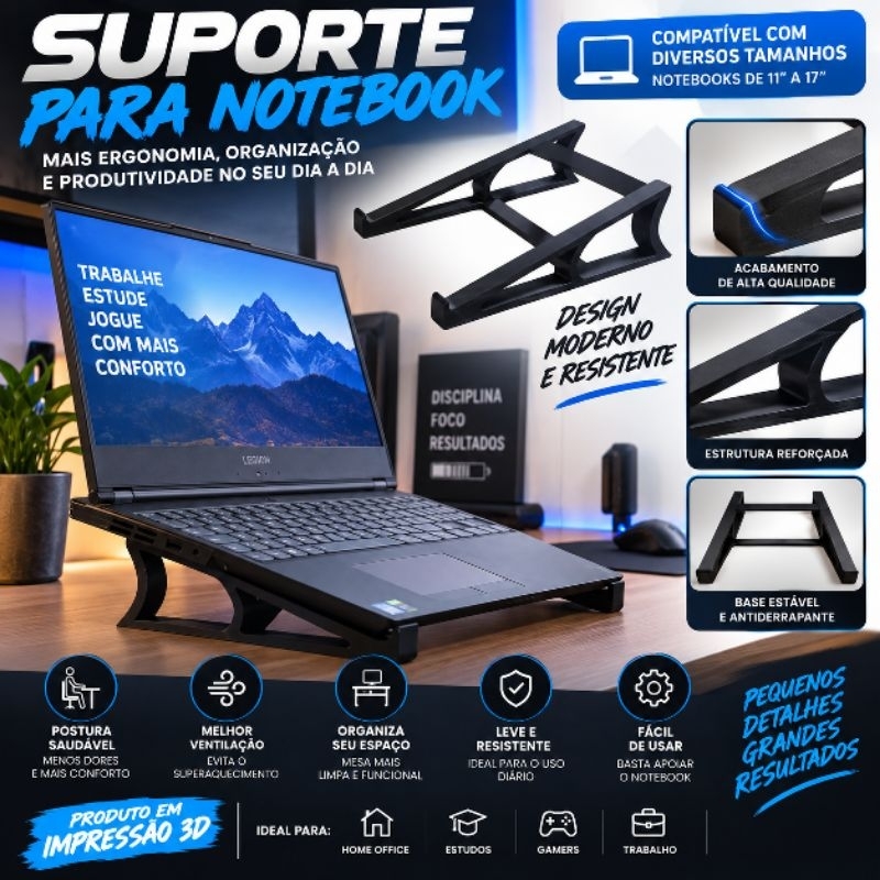 Suporte para Notebook Base Elevatória para Laptop Gamer Home Office Escritório Mesa