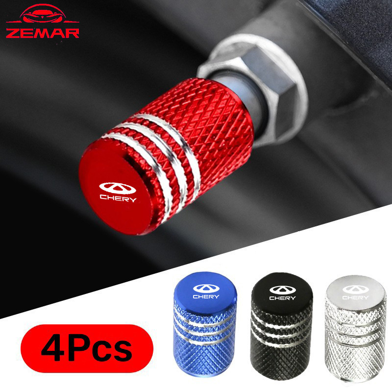 4Pcs Chery Car Tire Válvula De Pneus Caps Automotivas Bicicleta Peças Metálicas Logotipo Carro Impresso Acessórios De Moda Auto Para Tiggo 8 7 Pro 4 5x Omoda 5 TJ-1 Face QQ EQ1 EV 2023 Forma Cilíndrica