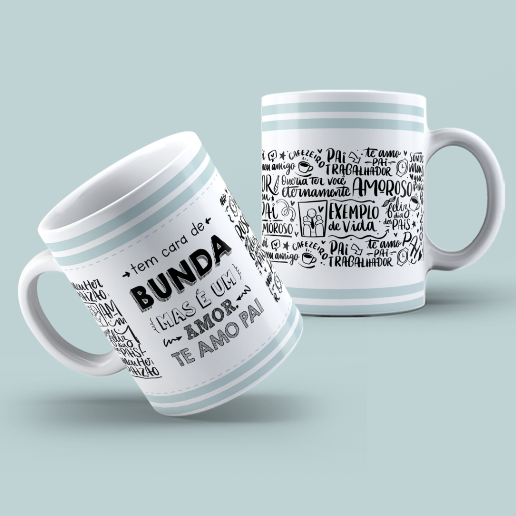 Caneca de Porcelana Personalizada 325ml  Dia dos Pais  Pai Cara de Bunda