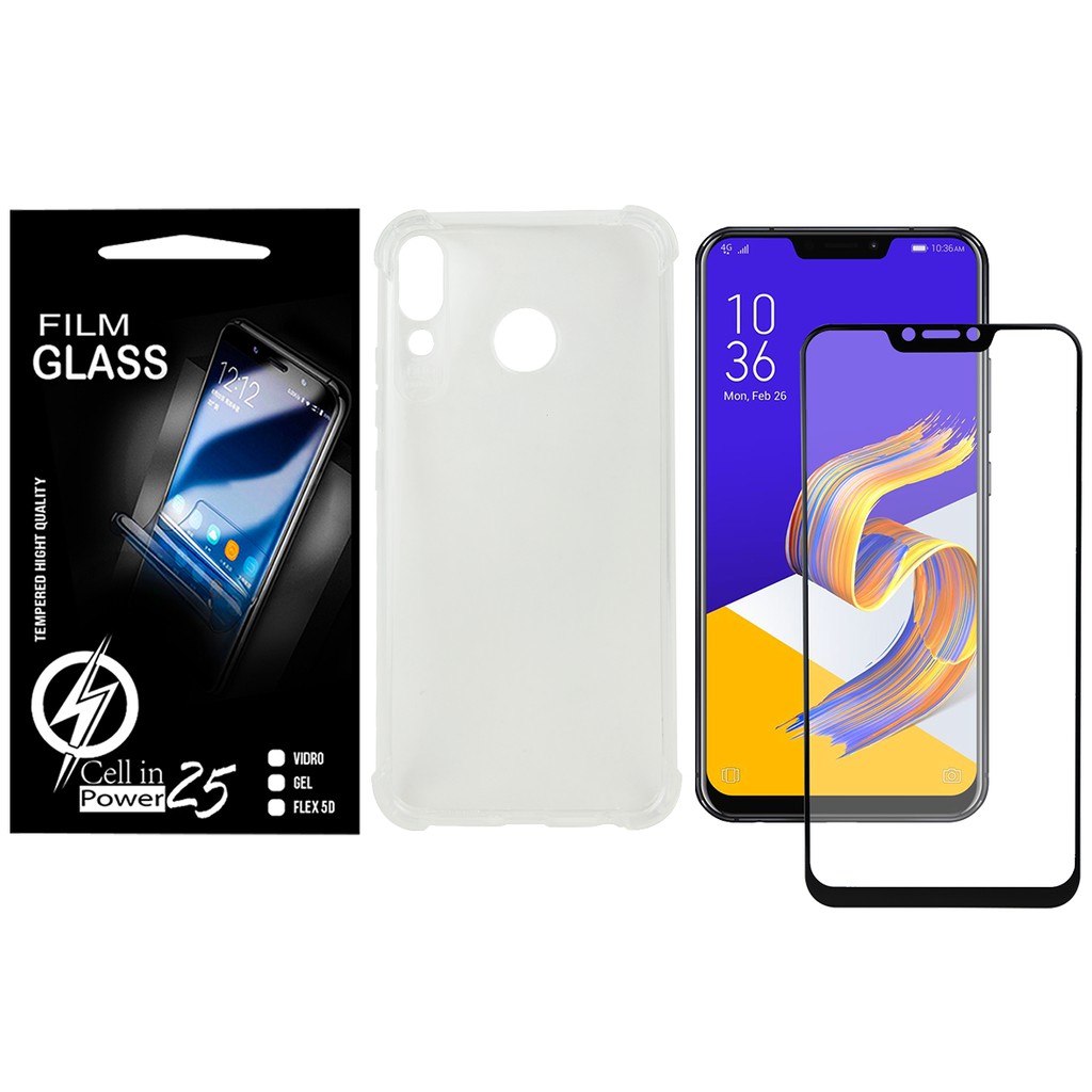 Capa Capinha Case Anti impacto transparente Reforçada + Pelicula de vidro FULL 3D Zenfone 5Z Ze620kl (Tela 6.2)