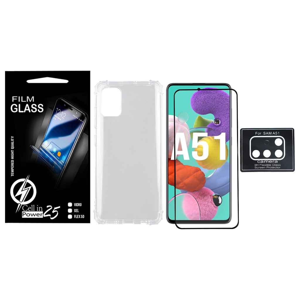 Capa Anti Impacto transparente + Pelicula FULL 3D  + Pelicula De Camera Samsung Galaxy A51 A515 (Tela 6.5)  44,99