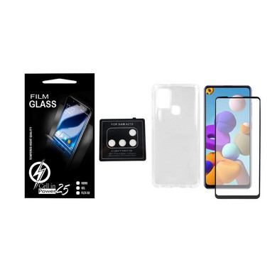 Capa Anti Impacto transparente + Pelicula FULL 3D  + Pelicula De Camera Samsung Galaxy a21s a217 (Tela 6.5)