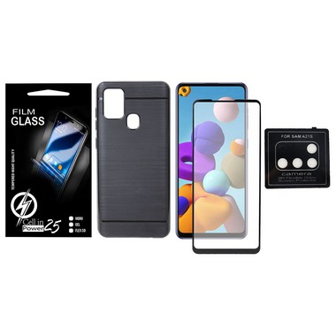 Capa Capinha emborrachada + Pelicula Vidro FULL 3D + Pelicula de Camera Samsung Galaxy a21s a217 (Tela 6.5)