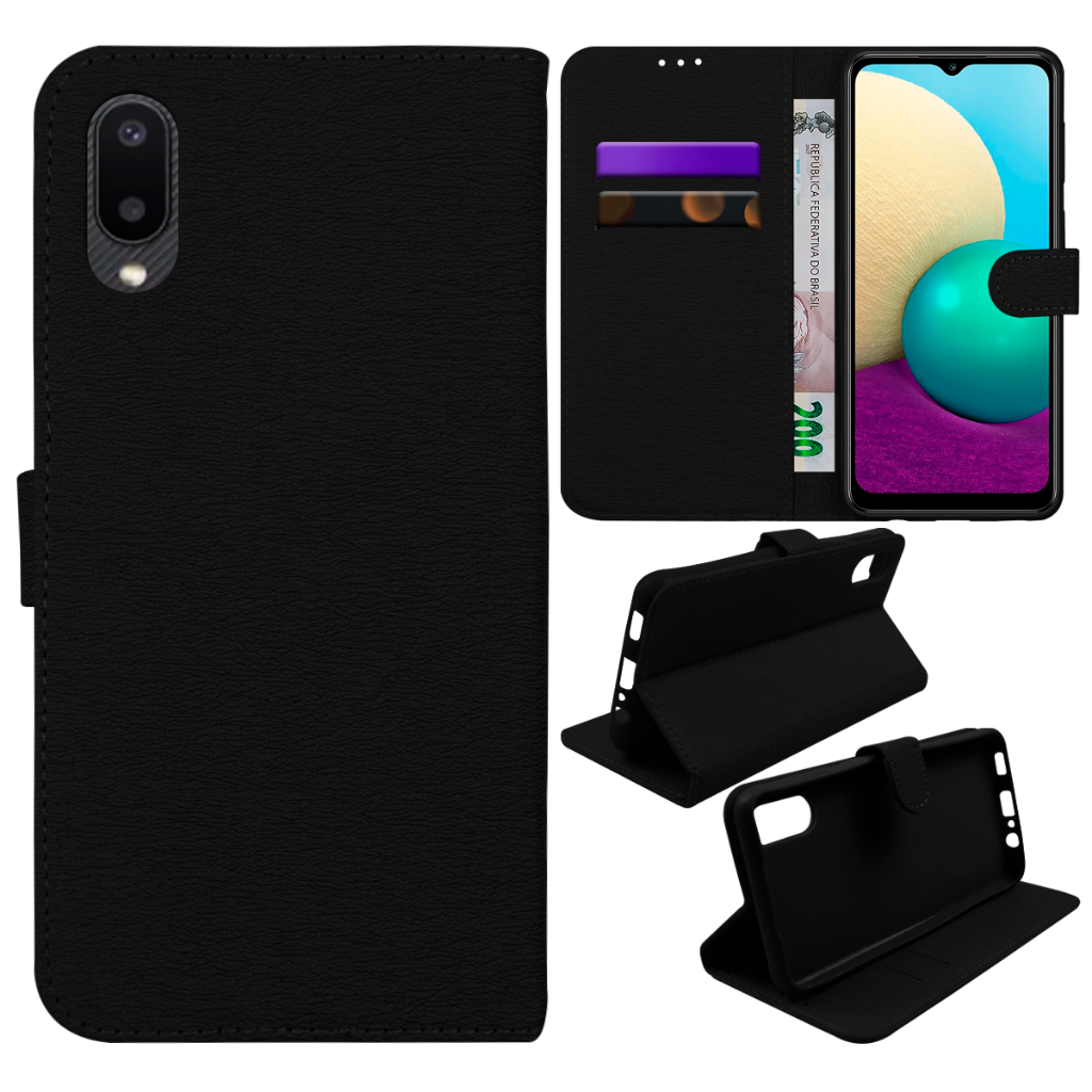 Capa Capinha Case Flip Carteira + Pelicula de vidro FULL 3D Samsung Galaxy A02 A022 tela 6.5 pol