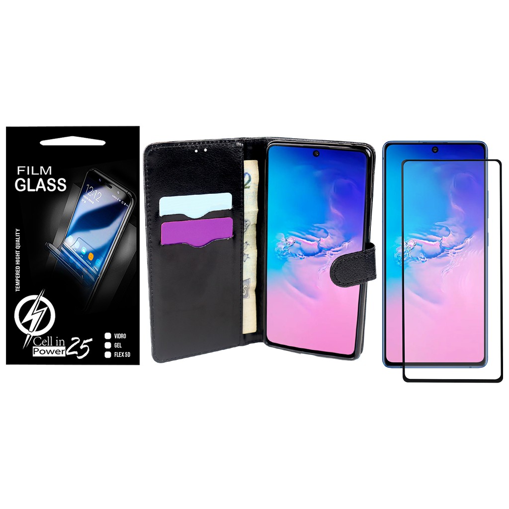 Capa Capinha Case Flip Carteira + Pelicula de vidro FULL 3D  Galaxy S10 Lite SM-G770F (Tela 6.7)