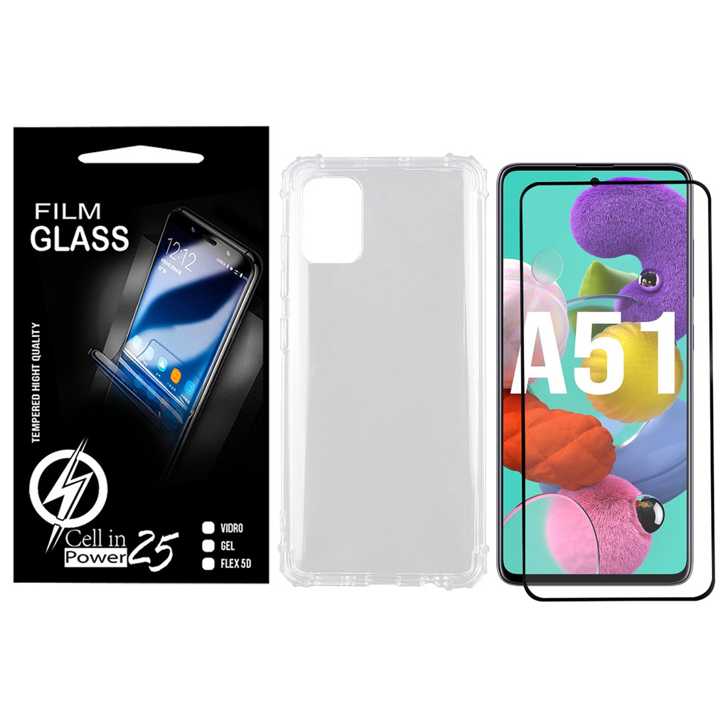 Capa Capinha Case Anti impacto transparente Reforçada + Pelicula de vidro FULL 3D Samsung Galaxy A51 A515 (Tela 6.5)