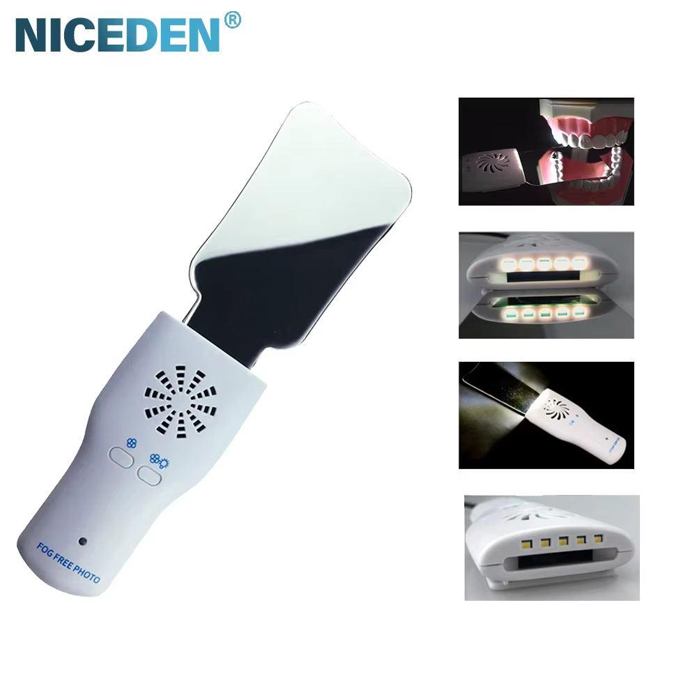 Espelho Dental Para Exame Oral Com Luz LED , Dupla Face De Aço Inoxidável Antiembaçante E Retrator Imagem Intraoral