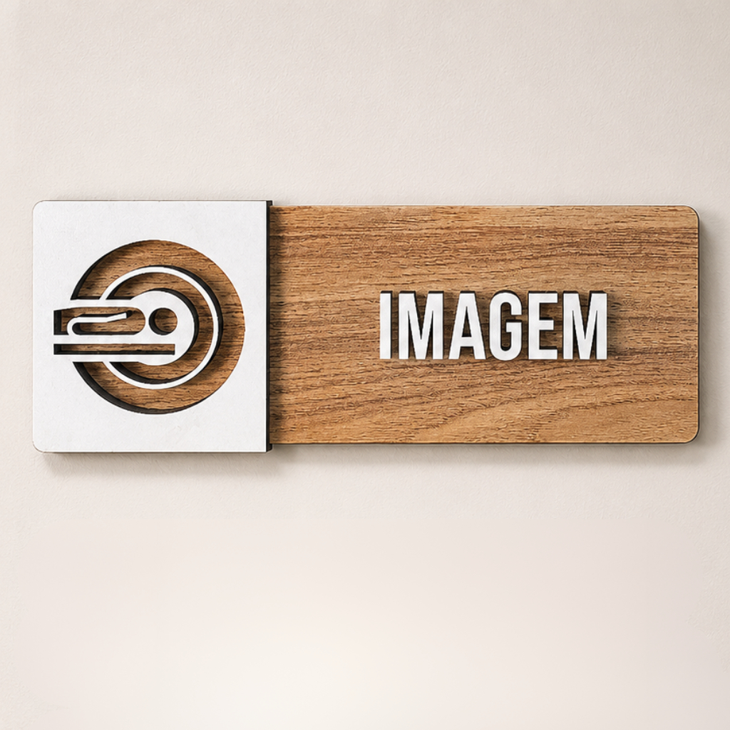 Placa de Sinalização Exame Imagem Clínica Consultório Hospital em MDF  25x9cm