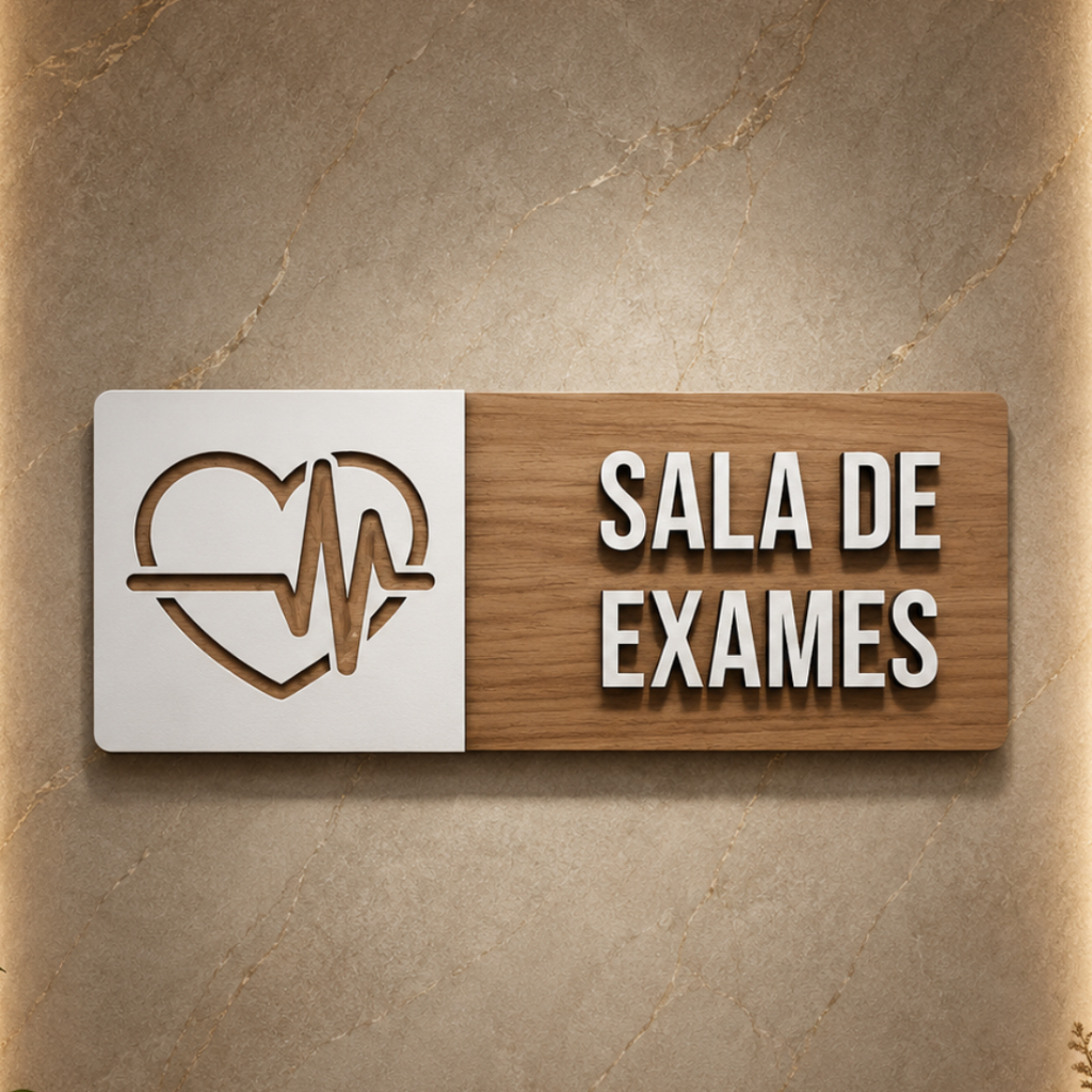 Placa Sinalização Sala De Exames Identificação MDF Alto Relevo Para Clínica Consultório Hospital