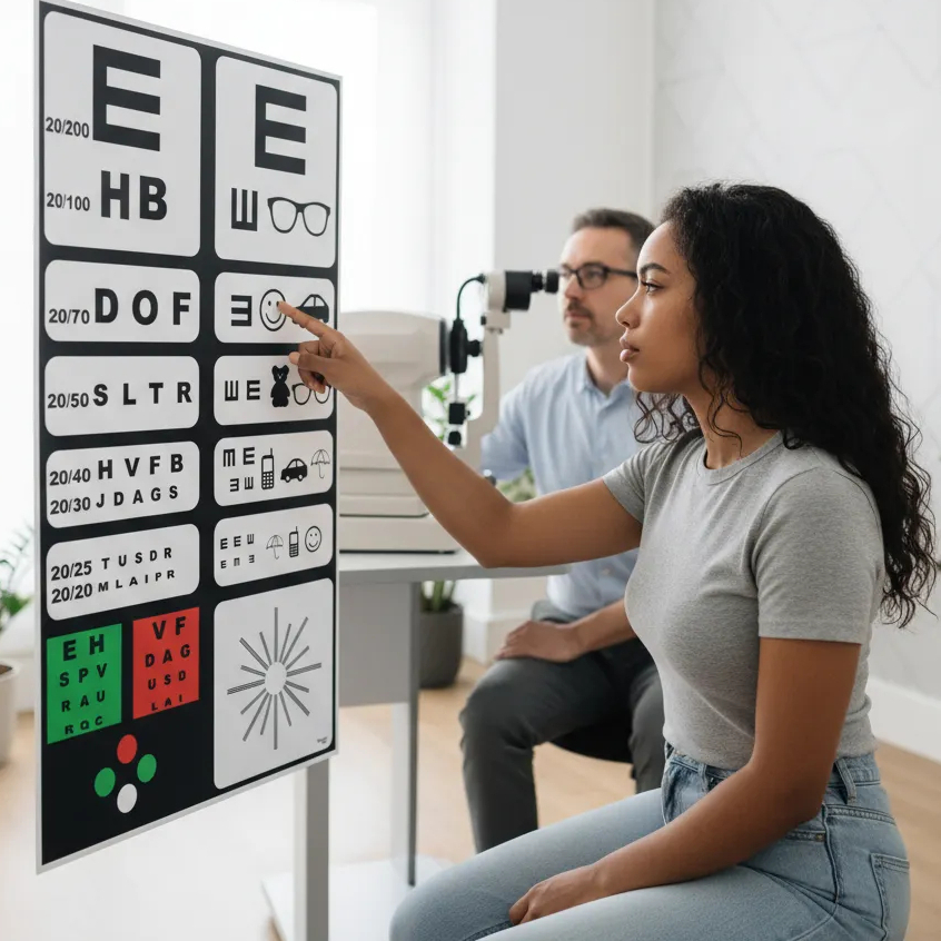 Placa Exame de Vista Teste de Visão Optométrica Tabela Snellen Optometria 30x50cm Consultórios