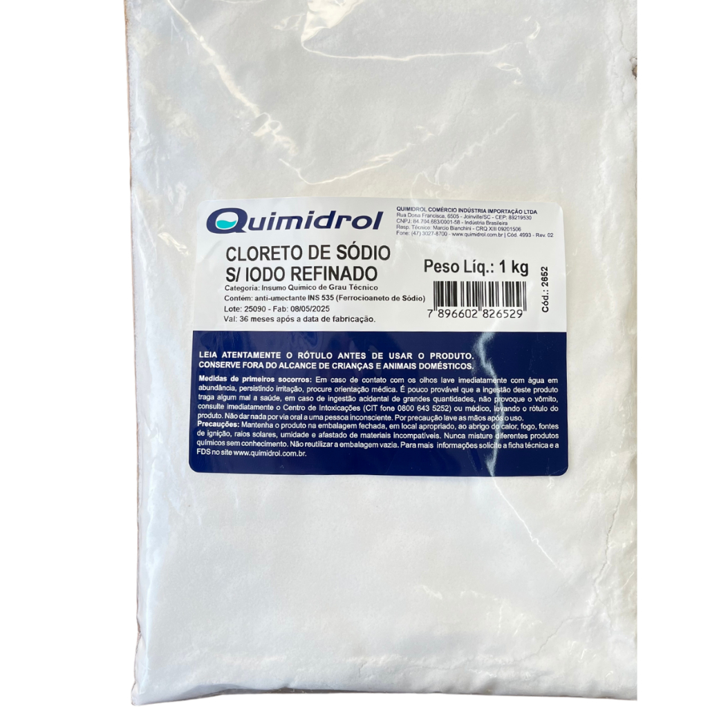1kg Sal Sem Iodo Não Iodado Refinado P/ Exames - Quimidrol