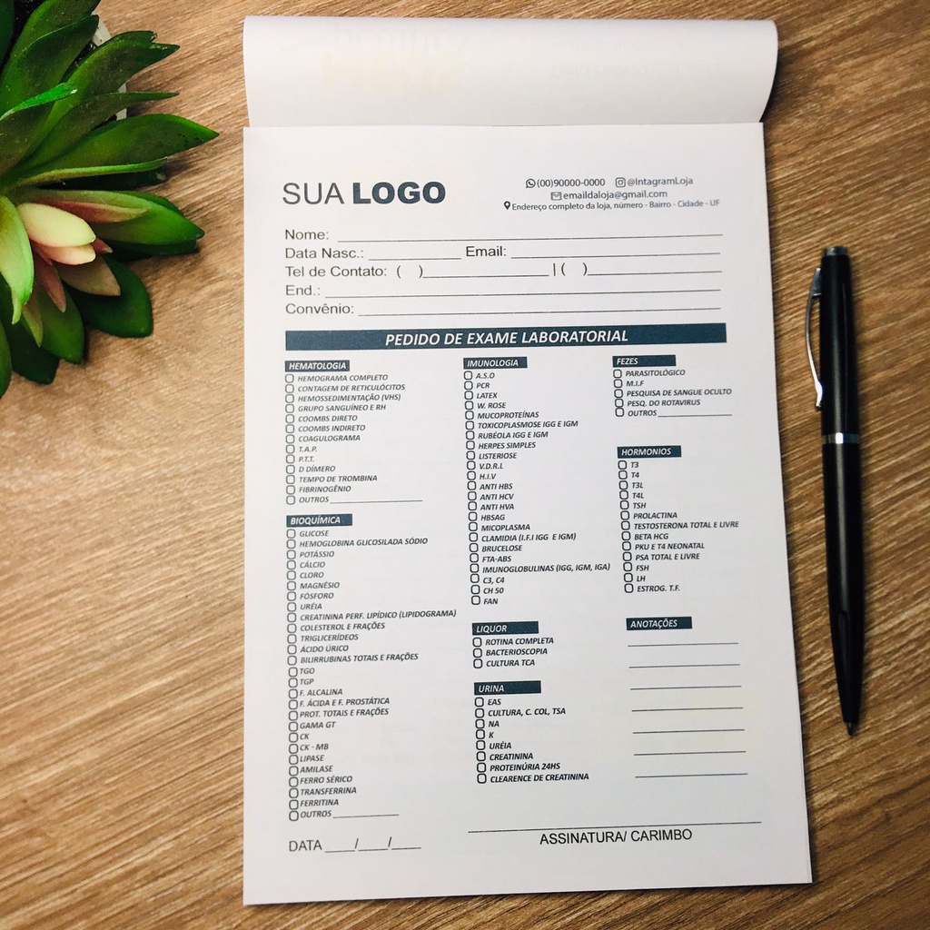 Bloco Pedido de Exame Laboratorial - Personalizado - 14x21cm - 50 folhas