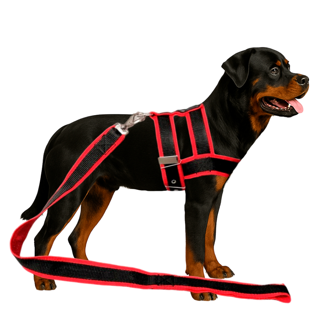 Conjunto Peitoral Com Guia De Nylon Duplo Especial Super Resistente Para Cachorro Cão Grande Porte