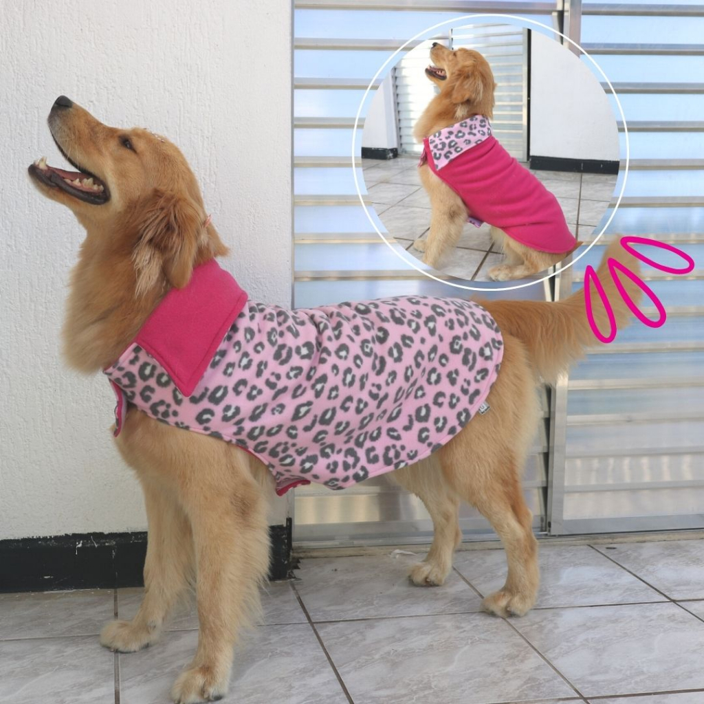 Roupa Inverno para cachorro de Grande Porte Dupla Face Gaby Pet Quente e bonito 2 em 1 Golden