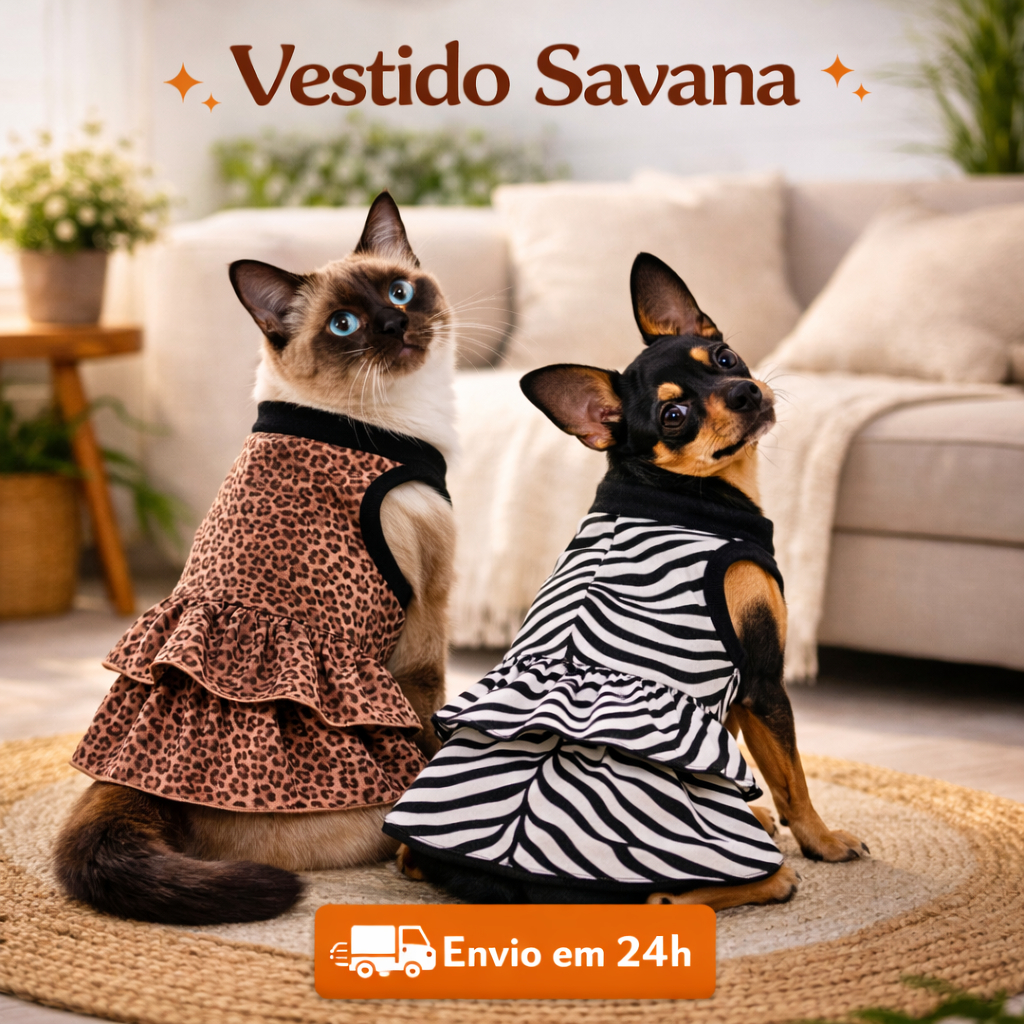 Vestido para Cachorro Savana Animal Prints Roupa Pet Onça Zebra Inverno Pequeno Porte