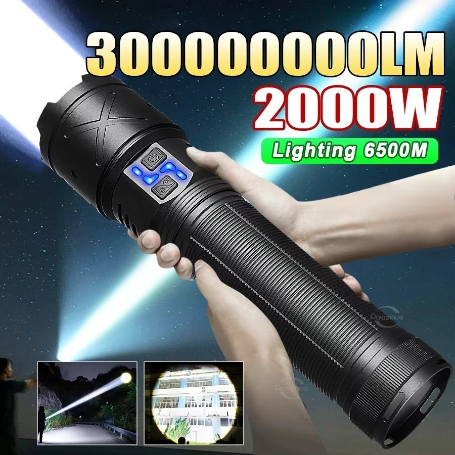Powerful LED flashlight 30000000LM LED Strong Light Tactical Torch Large Rechargeable Light S7